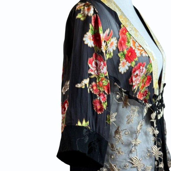 Spencer Alexis Womens Lace Floral Silk Kimono Jacket Size M Oriental Toggle - Picture 3 of 9